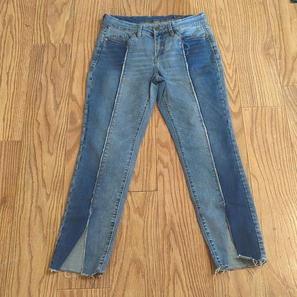 BlankNYC Skinny Classique ankle jeans slit hem two-tone frayed bottom size 29